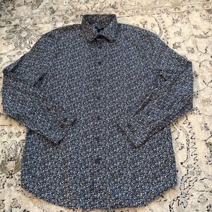 Express Shirt Men's Large Blue Floral Fitted Long Sleeve Button Casual Preppy